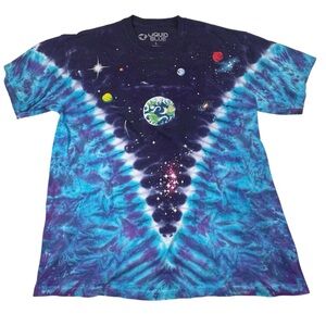 Liquid Blue Tee Men's Large Blue Tie Dyed 2 Sided Astronomy Science Planets Top